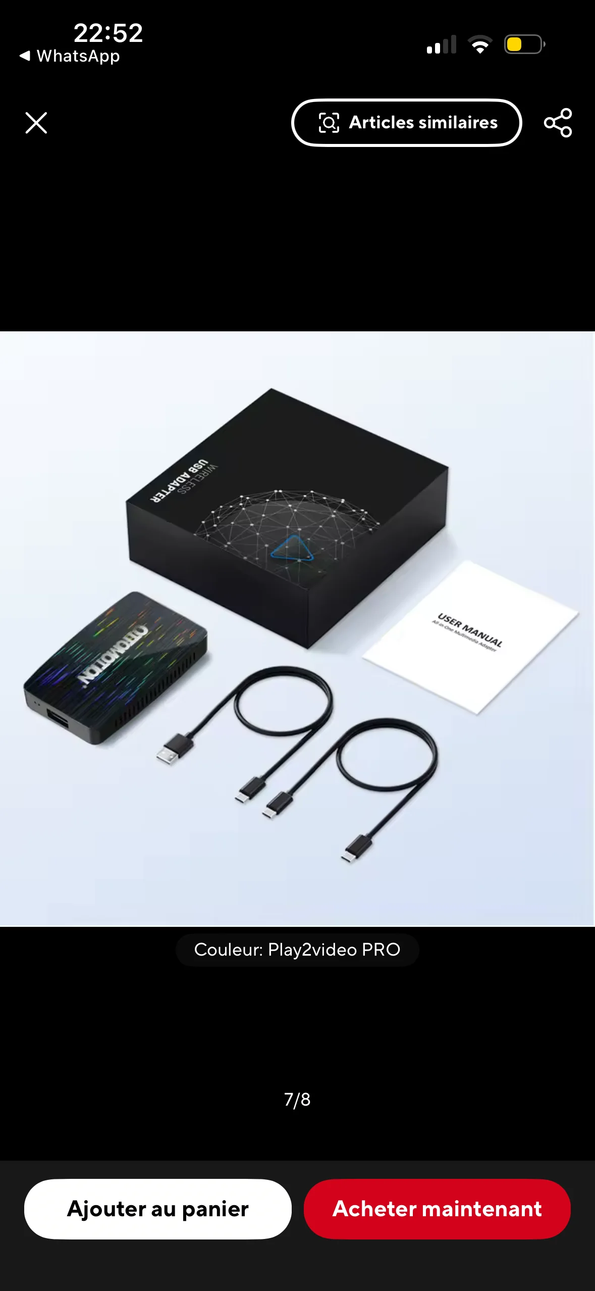 Lecteur multimédia sans fil Carplay et Android Auto