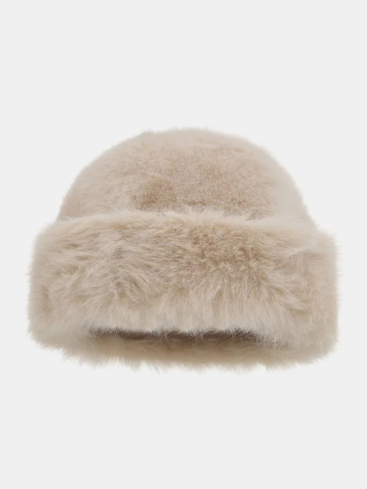 Bonnet en Fausse Fourrure – Beige Sablé