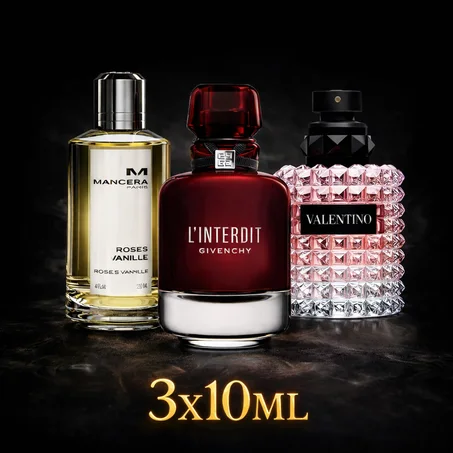 Pack 3 x 10 ML ( Mancera Roses Vanille + Givenchy L'interdit edp Rouge + Valentino Donna Born In Roma edp )