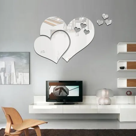 Double Heart Shaped Mirror Wall Sticker-ملصق حائط مرآة على شكل قلب مزدوج