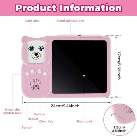 جهاز تعليمي 2 في 1 بطاقات تعليمية ناطقة مع لوحة كتابة LCD مع القلم
