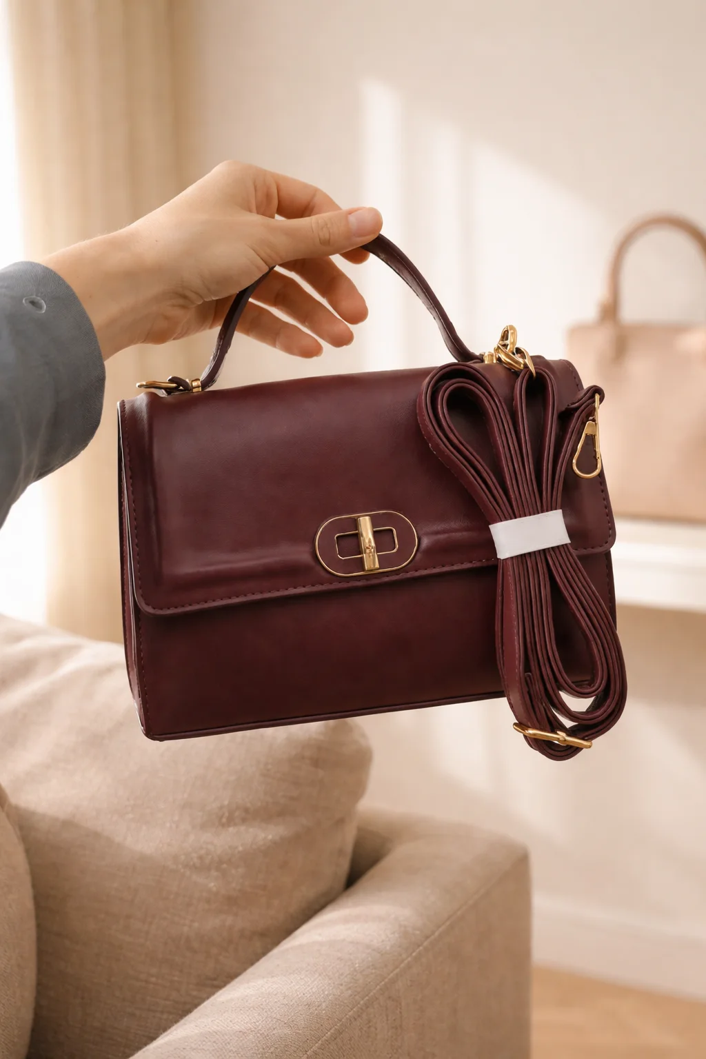 حقيبة نسائية أنيقة بلون خمري – لمسة فخامة يومية