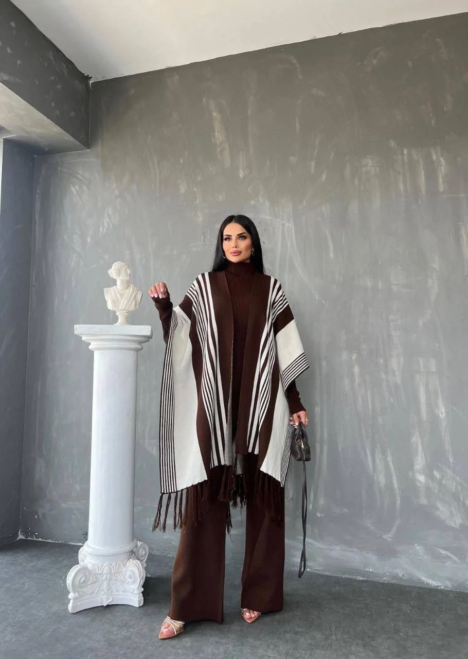 طقم نسائي راقٍ 3 قطع من الصوف الناعم 🧶 إطلالة شتوية دافئة وأنيقة