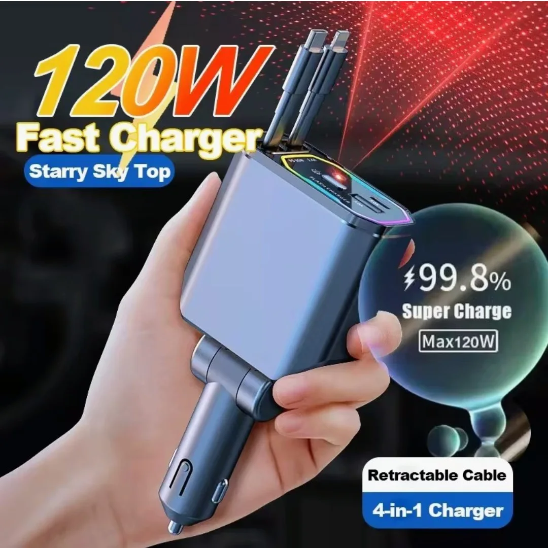 شاحن السيارة الذكي 4 في 1 - قوة 66 واط وشحن سريع لجميع الهواتف 🚀