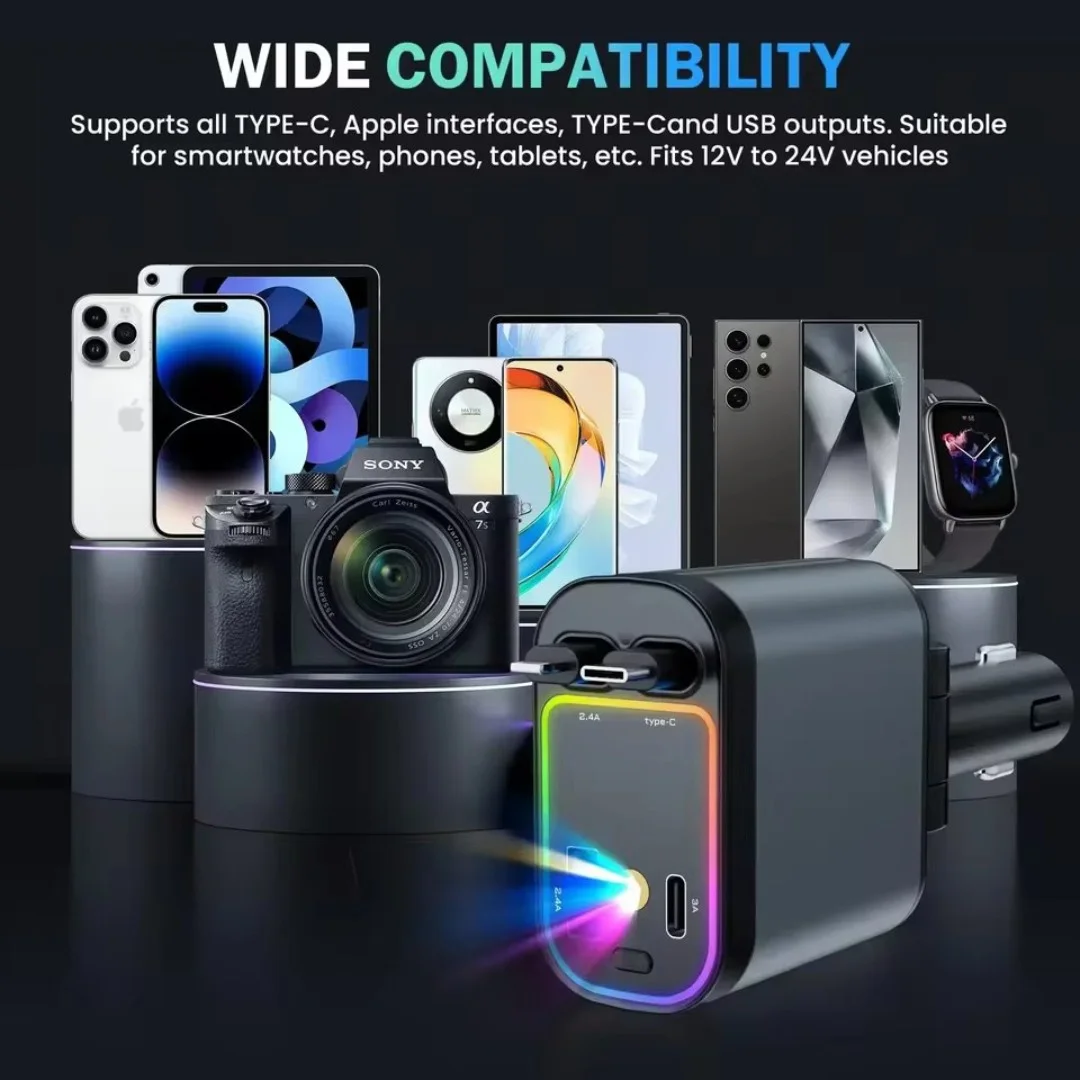 شاحن السيارة الذكي 4 في 1 - قوة 66 واط وشحن سريع لجميع الهواتف 🚀