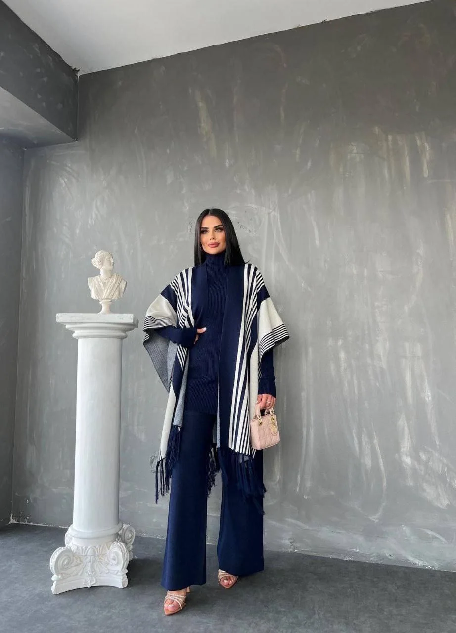 طقم نسائي راقٍ 3 قطع من الصوف الناعم 🧶 إطلالة شتوية دافئة وأنيقة