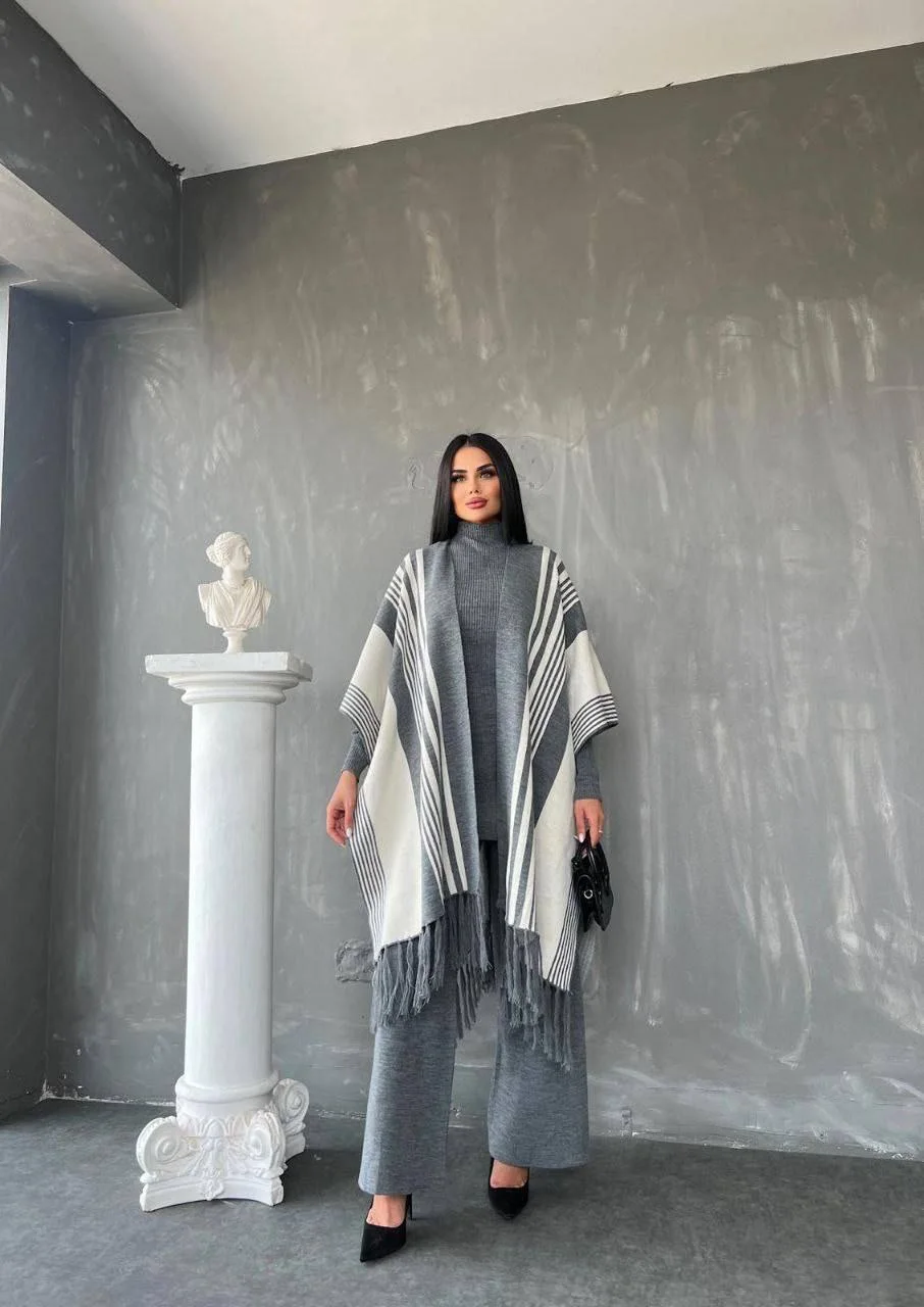 طقم نسائي راقٍ 3 قطع من الصوف الناعم 🧶 إطلالة شتوية دافئة وأنيقة