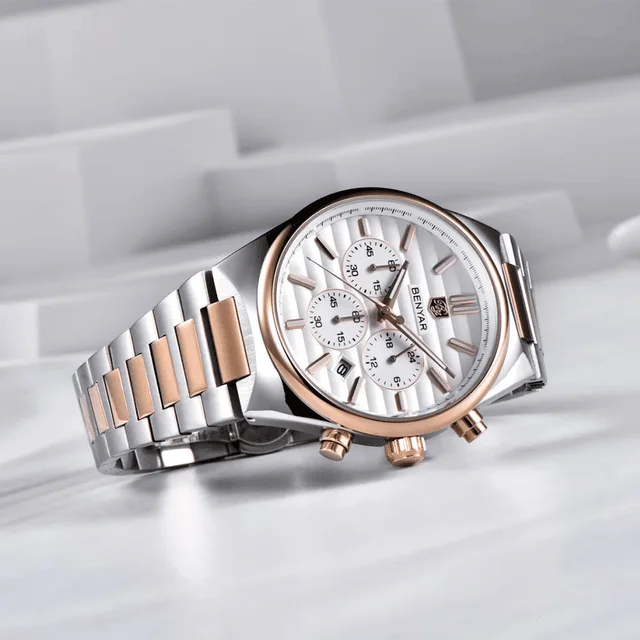 Benyar Montre homme BY-5214 à quartz - calendrier - date automatique - argenté blanc