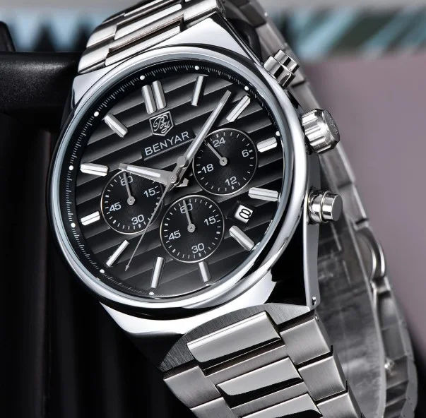 Benyar Montre homme BY-5214 à quartz - argenté noir