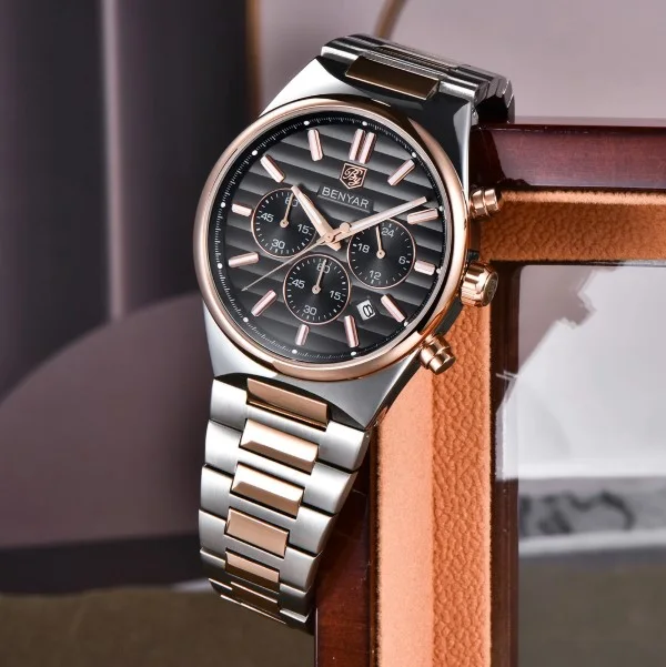 Montre homme Benyar BY-5214 à quartz - Chronographe - Acier inoxydable