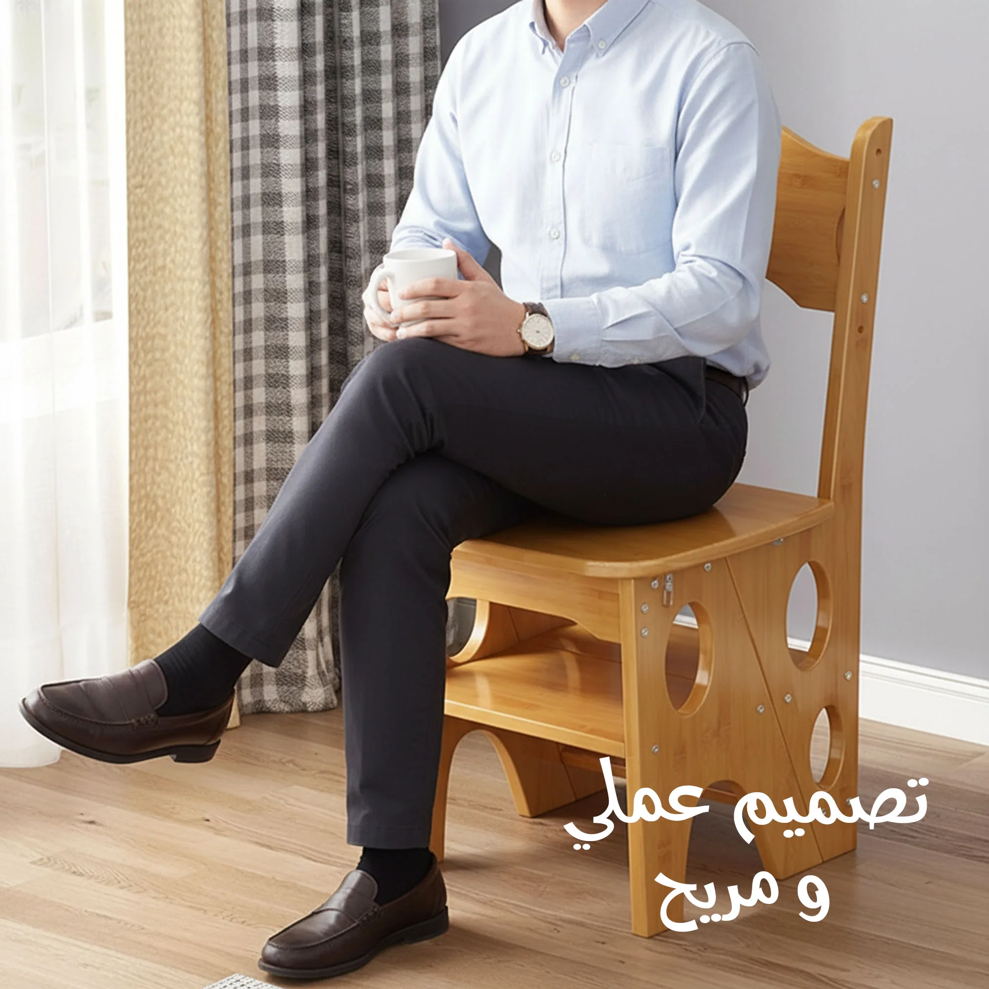 كرسي سلم خشبي قابل للطي 3 في 1