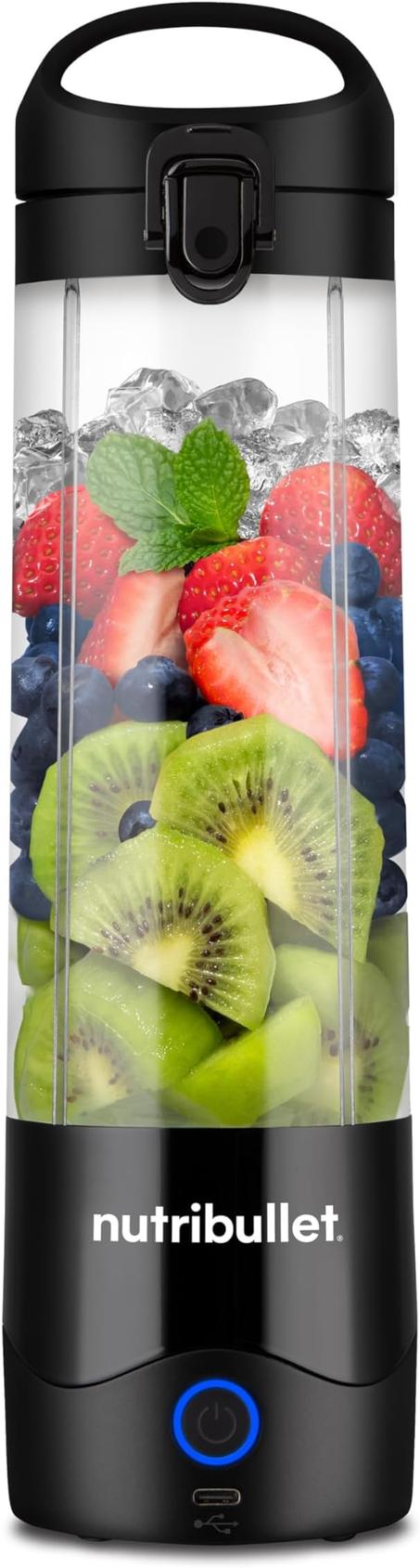 نوتري بوليت خلاط محمول، لاسلكي، وعاء 20 اونصة، خلاط شخصي، قابل لاعادة الشحن بمنفذ USB نوع سي، اسود، NBPB50100K