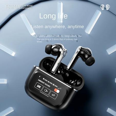 سماعات اذن لاسلكية بخاصية الغاء الضوضاء النشطة مع حافظة ذكية بلوتوث 5.4 سماعة راس ميكروفون للمكالمات الهاتفية ارتداء مريح للرياضة والتمرين متوافقة ايفون واندرويد اسود