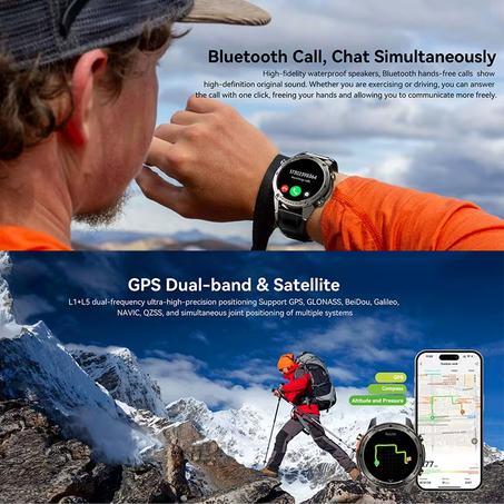 2025 جديد لهواوي شاومي الرجال لتحديد المواقع ساعة ذكية بلوتوث دعوة 500mAh بطارية 10ATM مقاوم للماء البوصلة لتحديد المواقع الرياضة ساعة ذكية