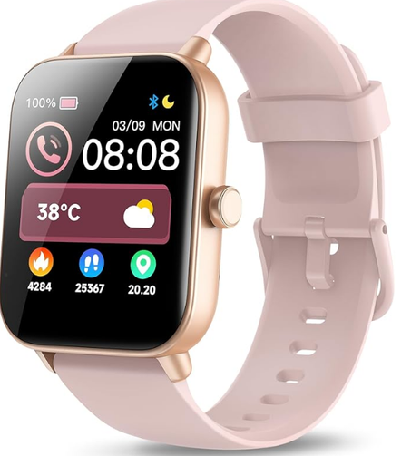 ساعة ذكية للنساء اليكسا مدمجة ومكالمات بلوتوث 1.8 انش - مراقبة الاكسجين في الدم ومعدل ضربات القلب والنوم والتوتر وعداد السعرات الحرارية والخطوات والمسافة اكثر من 100 وضع رياضي زهري