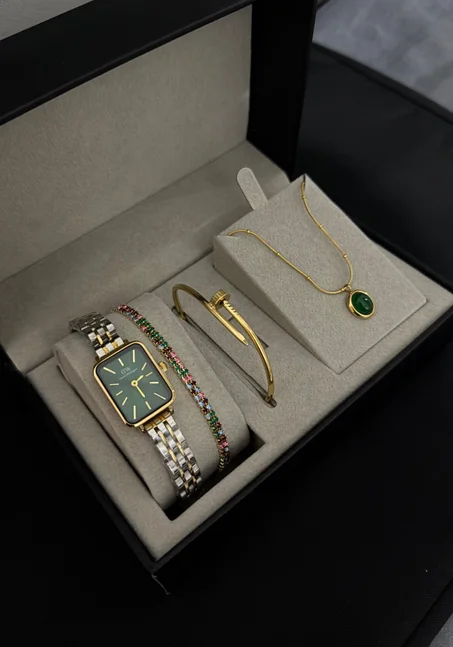 Coffret Élégance Émeraude – Montre Daniel & Ensemble Chic Moderne