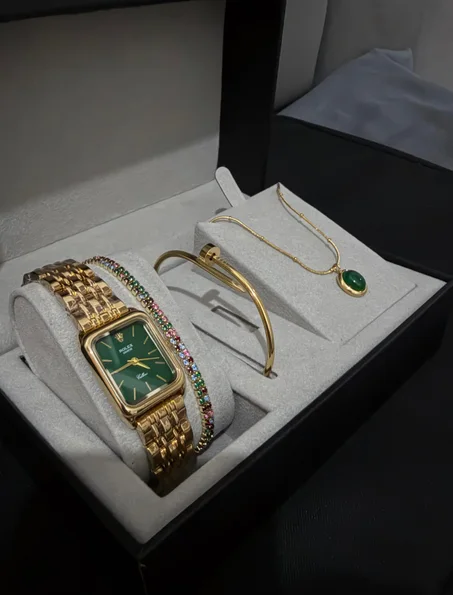 Coffret Élégance Émeraude – Montre & Ensemble Chic Moderne