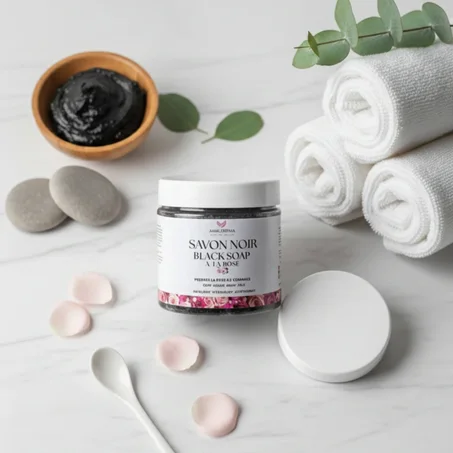 black soap with rose flower  صابون مغربي بخلاصة الورد