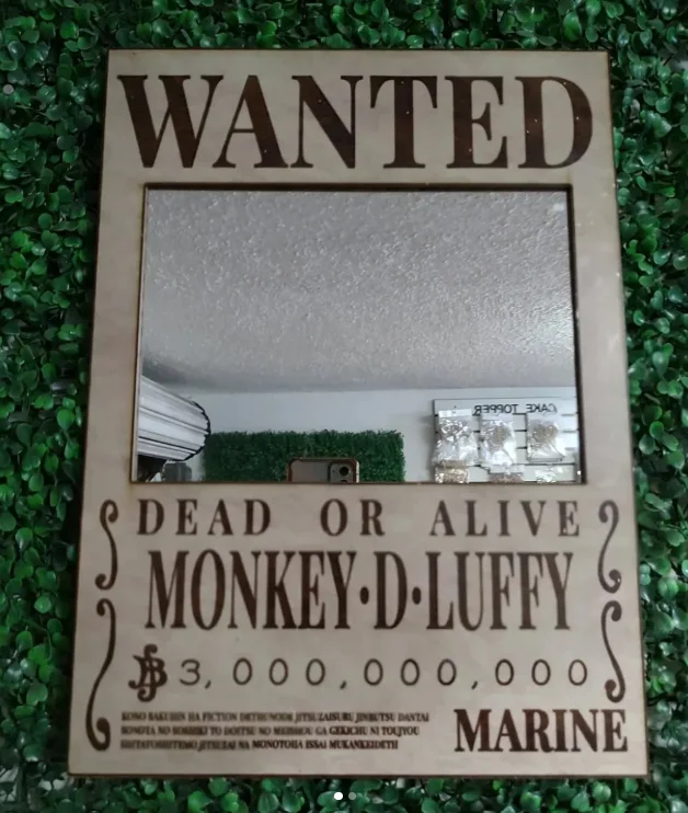 Pirate Bounty Mirror,One Piece Wanted Poster Mirror, Minimalist Anime Decor, Handcrafted Wanted Poster Mirror, Straw Hat Aesthetic Room Decor, Gamer & Otaku Gift
