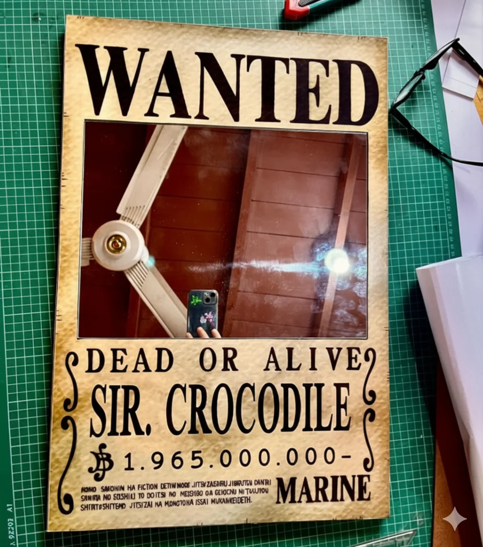 Pirate Bounty Mirror,One Piece Wanted Poster Mirror, Minimalist Anime Decor, Handcrafted Wanted Poster Mirror, Straw Hat Aesthetic Room Decor, Gamer & Otaku Gift