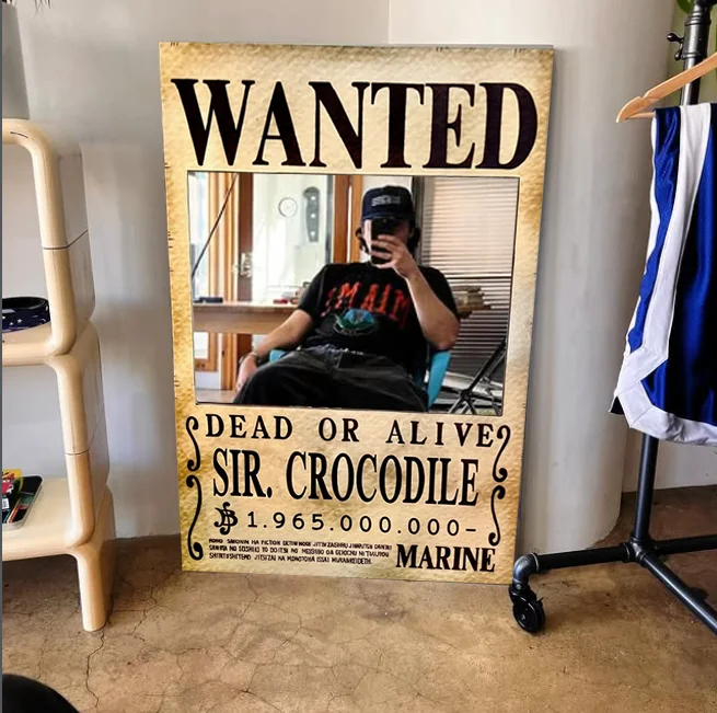 Pirate Bounty Mirror,One Piece Wanted Poster Mirror, Minimalist Anime Decor, Handcrafted Wanted Poster Mirror, Straw Hat Aesthetic Room Decor, Gamer & Otaku Gift