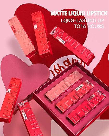 أحمر شفاه سائل غير لامع يدوم طويلا مقاوم للماء ولا يبهت ومضاد للالتصاق مجموعة ملمع مخملي عالي الصباغة للبنات والنساء من 3 قطع