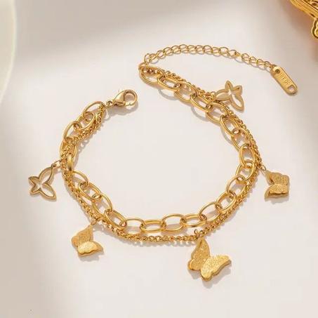 Double Layer Butterfly Charm Bracelet