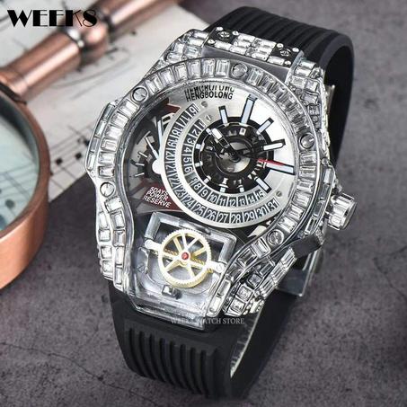 Montre de Luxe en Caoutchouc Noir et Or