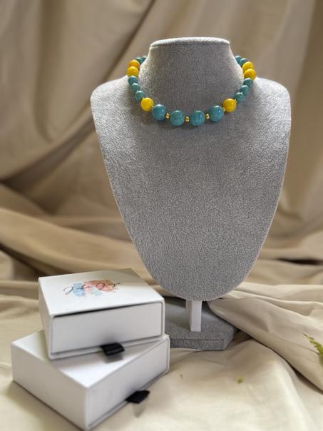 Collier Soleil d’Azur – Turquoise & Calcédoine Jaune