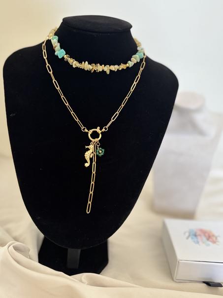 🌊✨ Double Collier "Soleil & Lagune" en Amazonite et Citrine