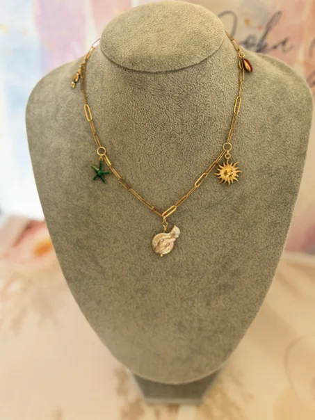 Collier Soleil Marin – Perle Baroque & Acier Inoxydable Doré