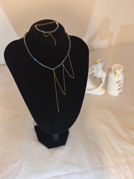 💙 Ensemble "Éclats Bleutés" ✨ – Collier & Bracelet en Verre & Acier Inox