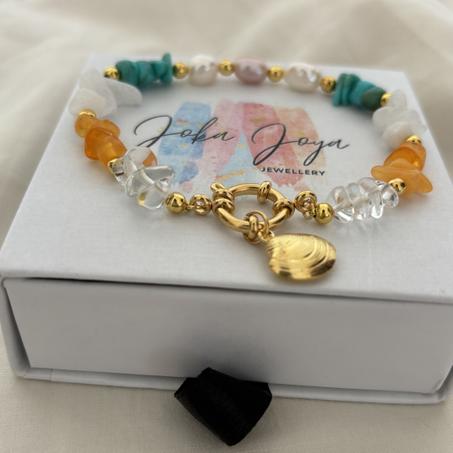 🌸 Bracelet "Lumière d'Écume" – Perles & Coquillage 🐚