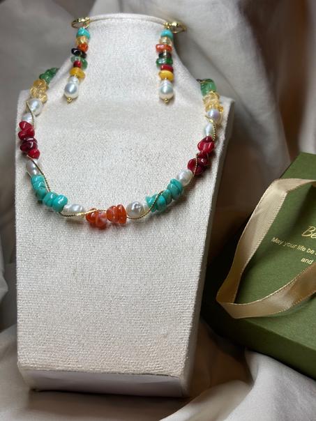 🌈 Ensemble "Éclats Solaires" ✨ – Collier & Boucles Dorées