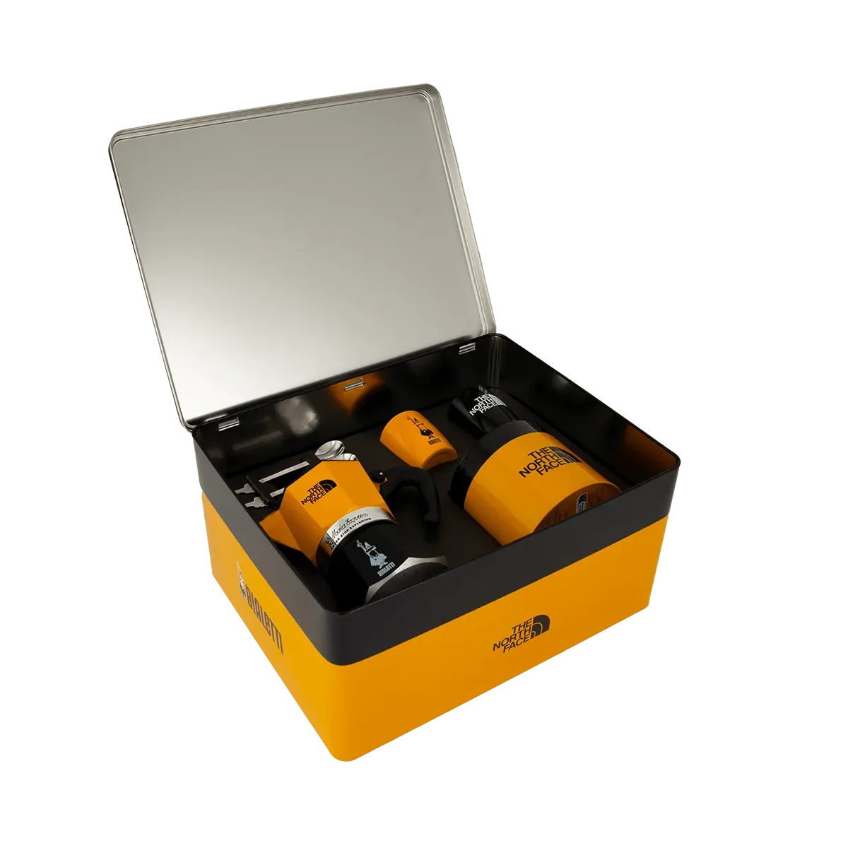 Moka Express - The North Face Set : cafetière 3 tasses, 2 tasses, 2 cuillères et Perfect Moka 100 gr de café en boîte