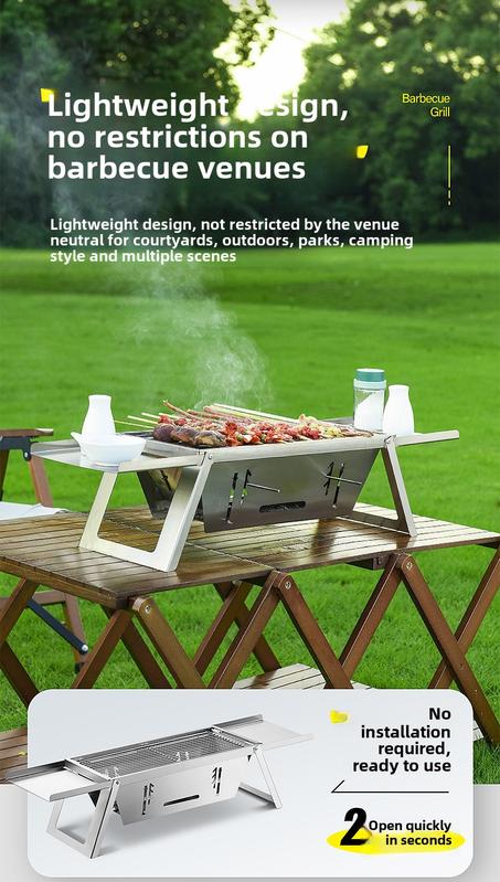 Barbecue en Acier Inoxydable – Grill Pliable au Charbon pour l’Extérieur | Compact, Idéal pour Brochettes et Utilisation Domestique