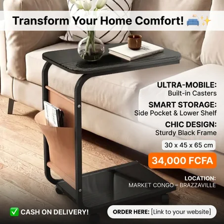 Table Console Moderne Mobile avec Plateau Réglable et Support de Rangement – Idéale pour Salon et Maison
