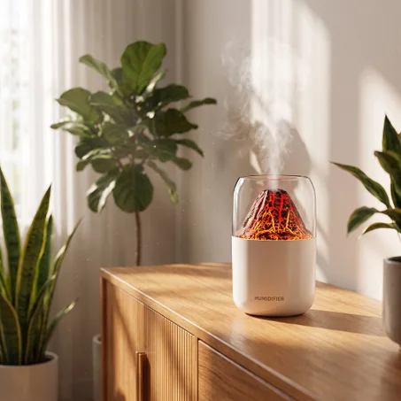 Humidificateur & Diffuseur d'Arômes LED 7 Couleurs – Effet Volcan Craquelé Créez une ambiance relaxante et élégante chez vous