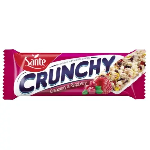 Crunchy bar with cranberries and raspberries with vanilla coating 40g