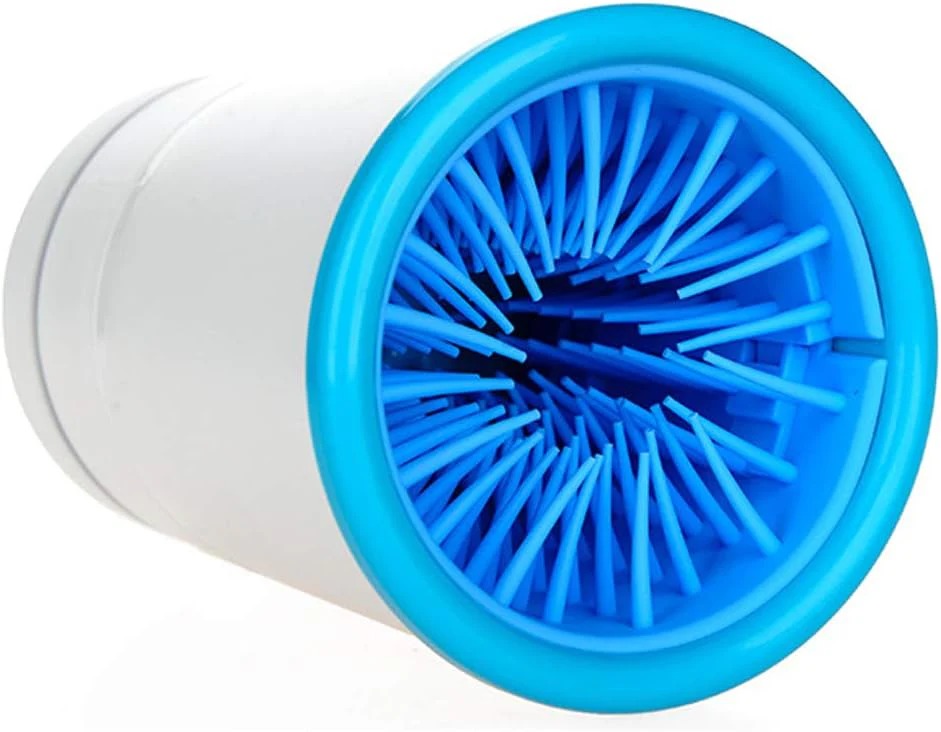 كوب غسيل أقدام أوتوماتيكي للحيوانات الأليفة، للقطط والكلاب، لتنظيف أطرافها، مقاس متوسط ​​10-14 سم (أزرق وأبيض)