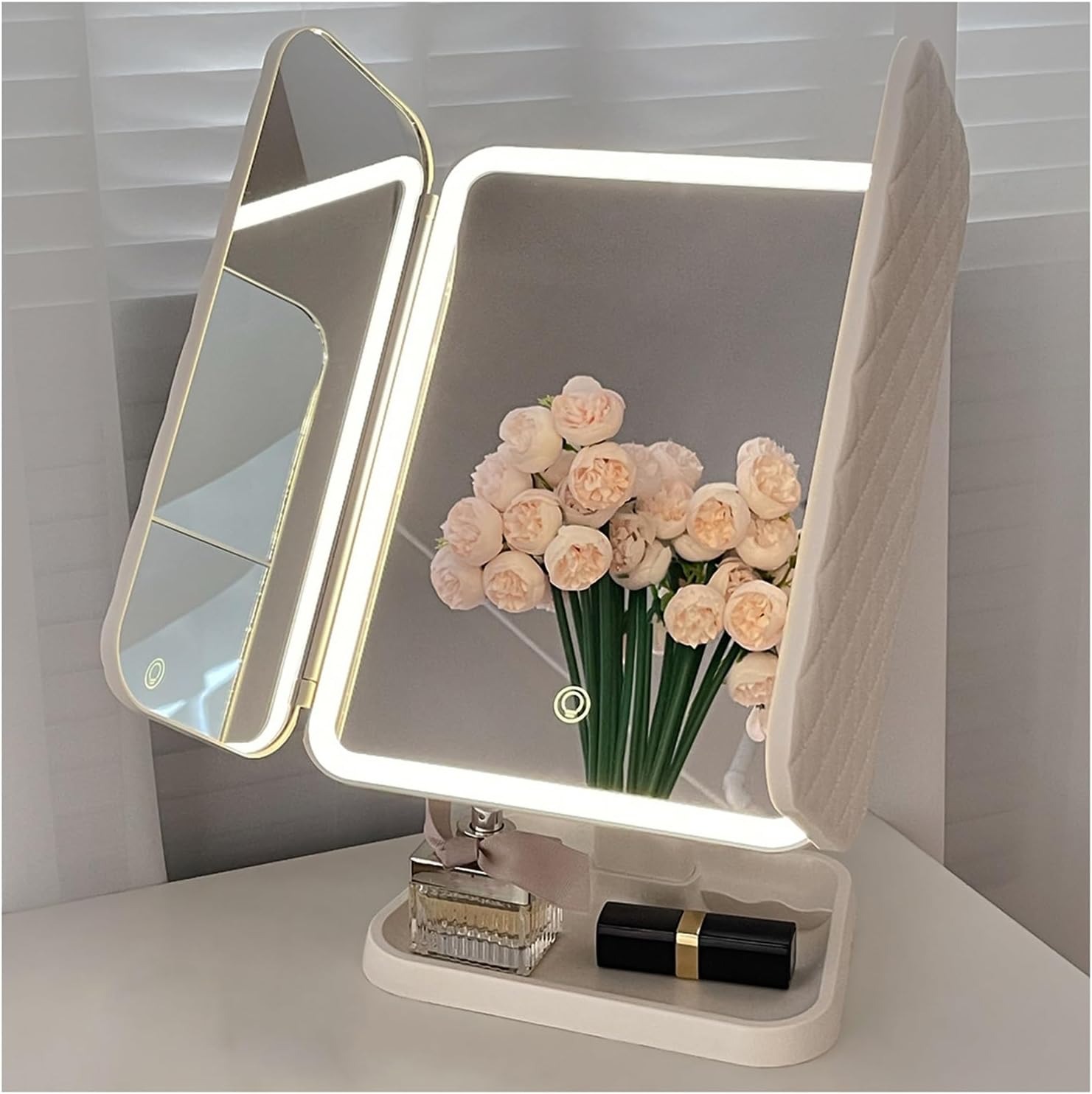 مرآة مكياج بإضاءة LED وتصميم فاخر