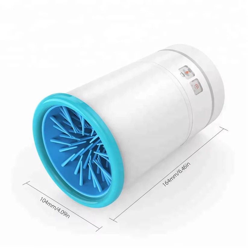 كوب غسيل أقدام أوتوماتيكي للحيوانات الأليفة، للقطط والكلاب، لتنظيف أطرافها، مقاس متوسط ​​10-14 سم (أزرق وأبيض)