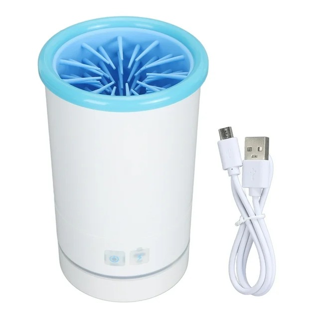 كوب غسيل أقدام أوتوماتيكي للحيوانات الأليفة، للقطط والكلاب، لتنظيف أطرافها، مقاس متوسط ​​10-14 سم (أزرق وأبيض)