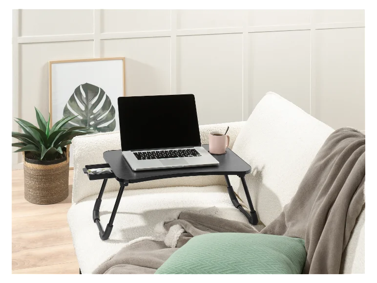 طاولة سرير قابلة للطي للكمبيوتر المحمول، وصينية سرير للكمبيوتر المحمول، مع حامل كوب قهوة، أو حامل زجاجة ماء، وحامل قلم، وحامل للكمبيوتر اللوحي أو iPad مقاس 7 بوصة و8 بوصة و10 بوصة، للعمل أو ا