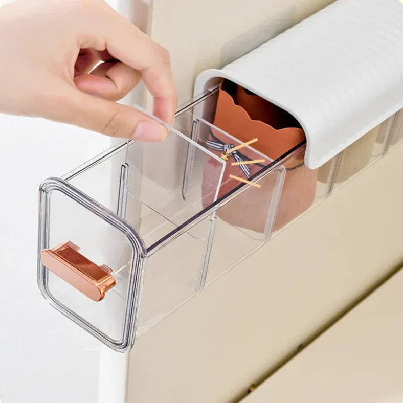 صندوق تخزين شفاف مثبت على الحائط بستة أقسام