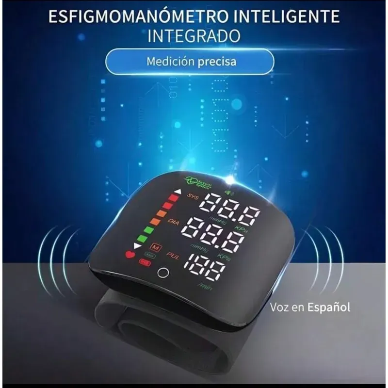 جهاز مراقبة ضغط الدم للمعصم مع شاشة تعمل باللمس، بث صوتي