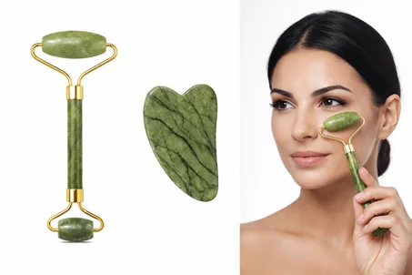 رولر الوجه بحجر اليشم + أداة تدليك البشرة | عناية طبيعية لبشرة مشدودة ومشرقة