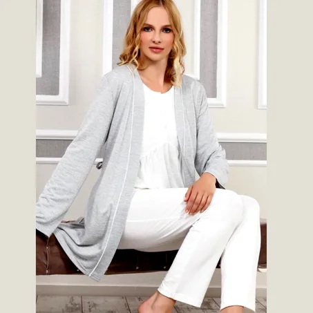 Pyjama 3 pieces Gris- Blanc