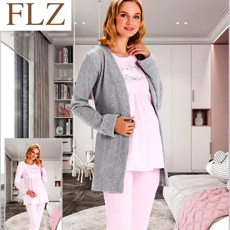 Pyjama 3 pieces Gris- Rose