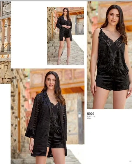 Pyjashort Black Velour frappé 3 pieces